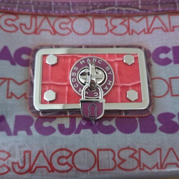 Marc by Marc Jacobs Continental Zip Around Wallet with Logo Lock Purple Red - Picture 3 of 13